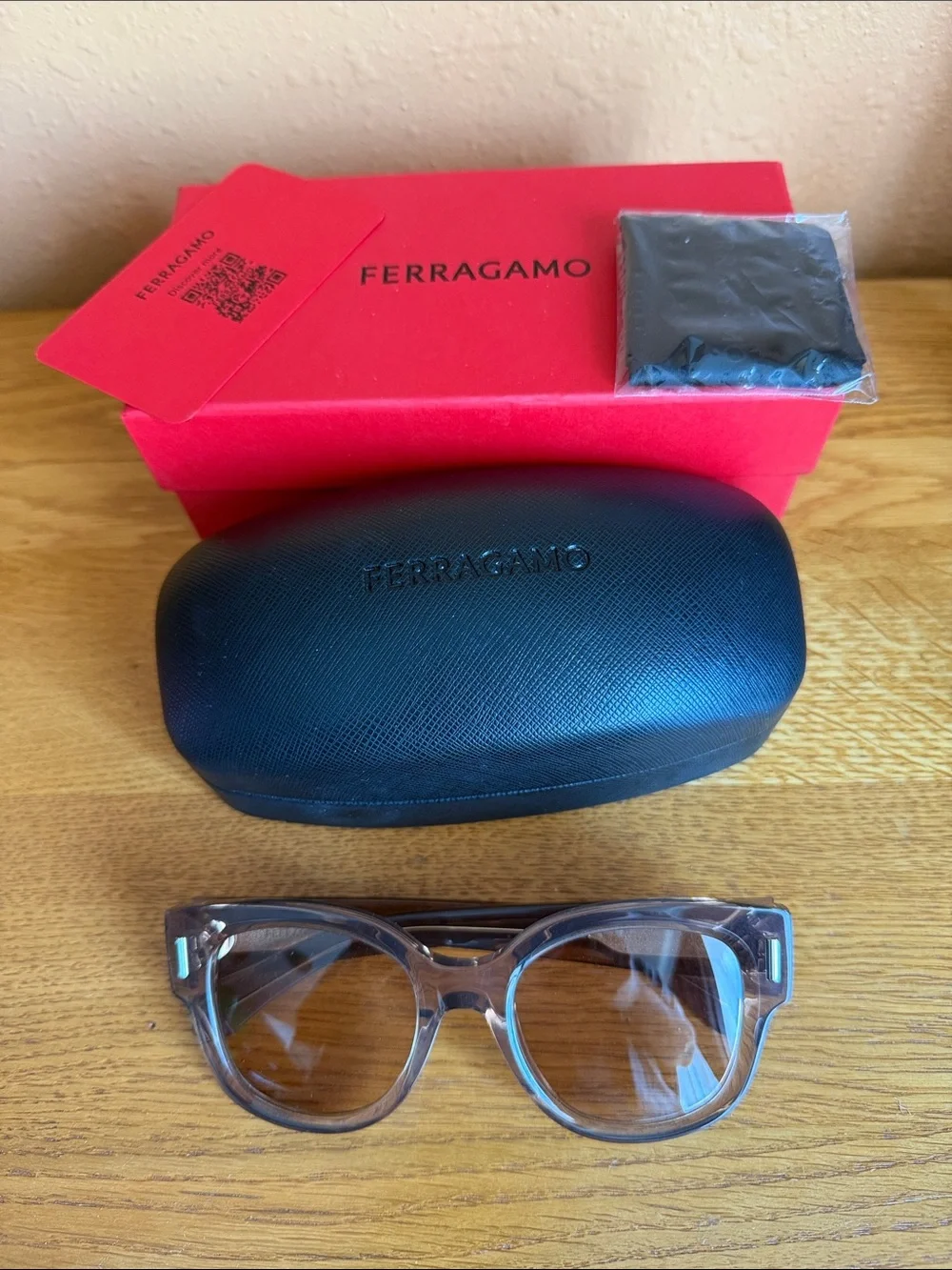 NWOT - Salvatore Ferragamo Transparent Brown Frame Sunglasses with Brown Lenses